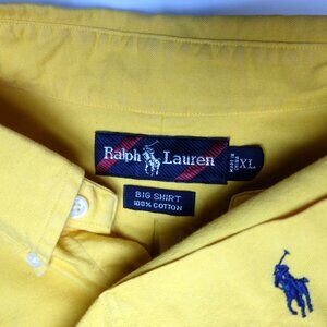 Ralph Lauren Mens Button Down Long Sleeve Yellow Shirt XL Big Pony Logo Cotton